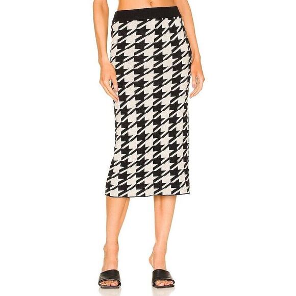NWOT ANINE BING Houndstooth Reese Wool Midi Skirt Sz XS Black/White #2M402